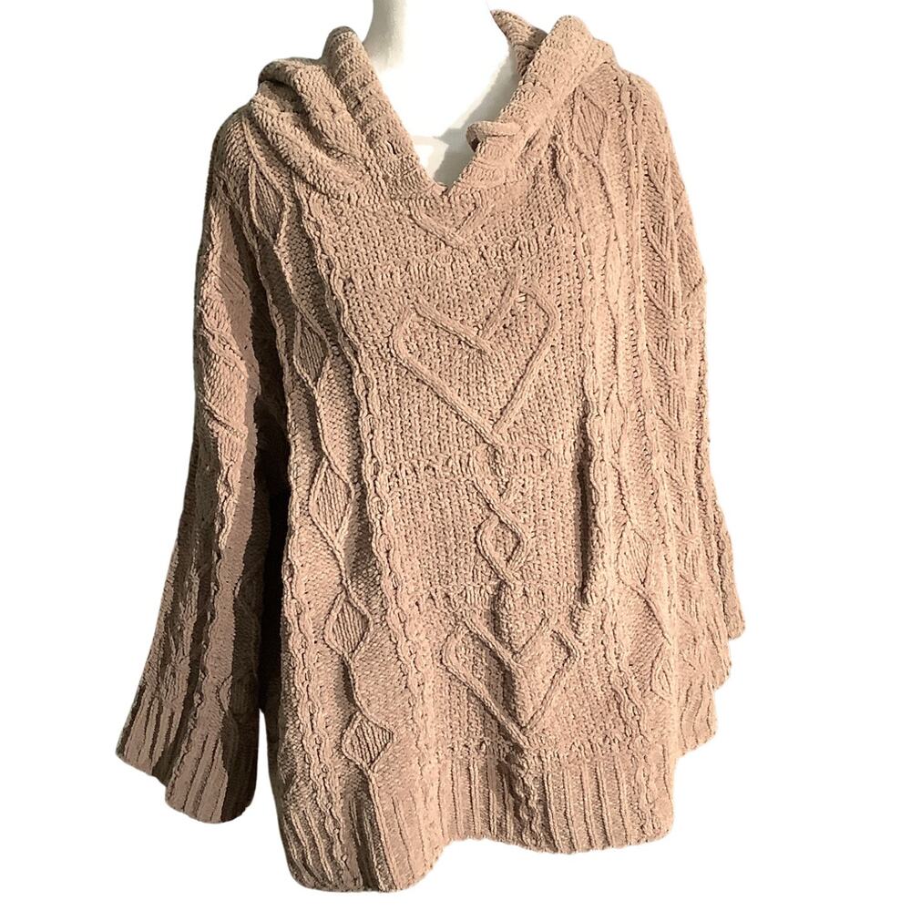 POL Brown Chunky Knit Hoodie Sweater Women S — Oversized, Cozy, Boho
